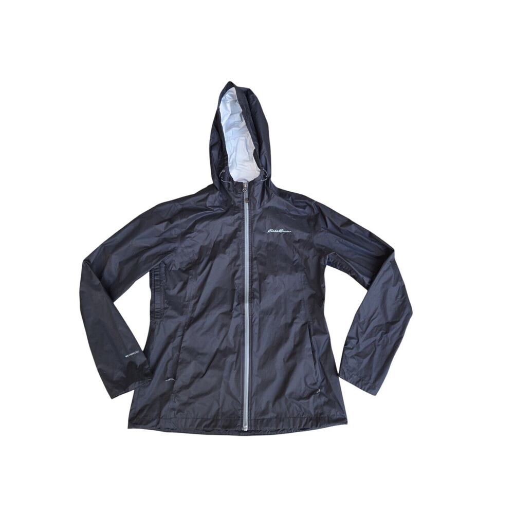 Eddie Bauer Weatheredge Sz‎ M Black Hooded Full Zip Windbreaker Wind Rain Jacket